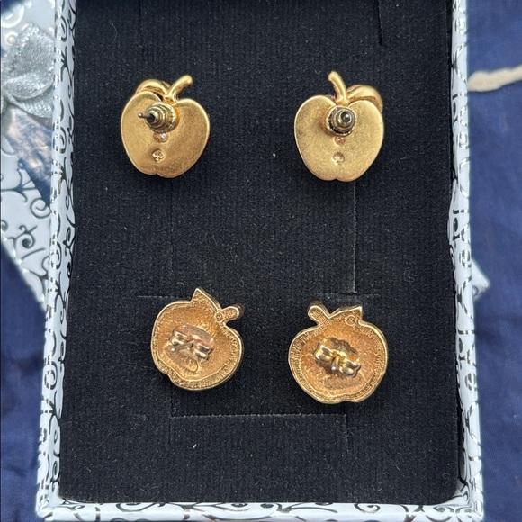 Kate Spade Pave Crystal & Vintage Avon Red Apple Stud Earrings Teacher Gift Set - Picture 11 of 15
